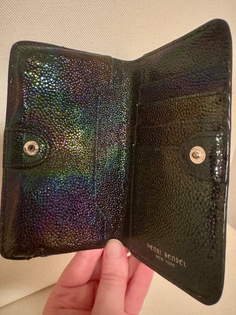 Henri Bendel Snap Closure Wallet in Coveted PETROL Color Style Finish